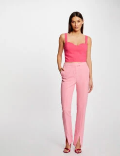 Pantalon Tailleur Ajusté Fendu Rose Clair Femme