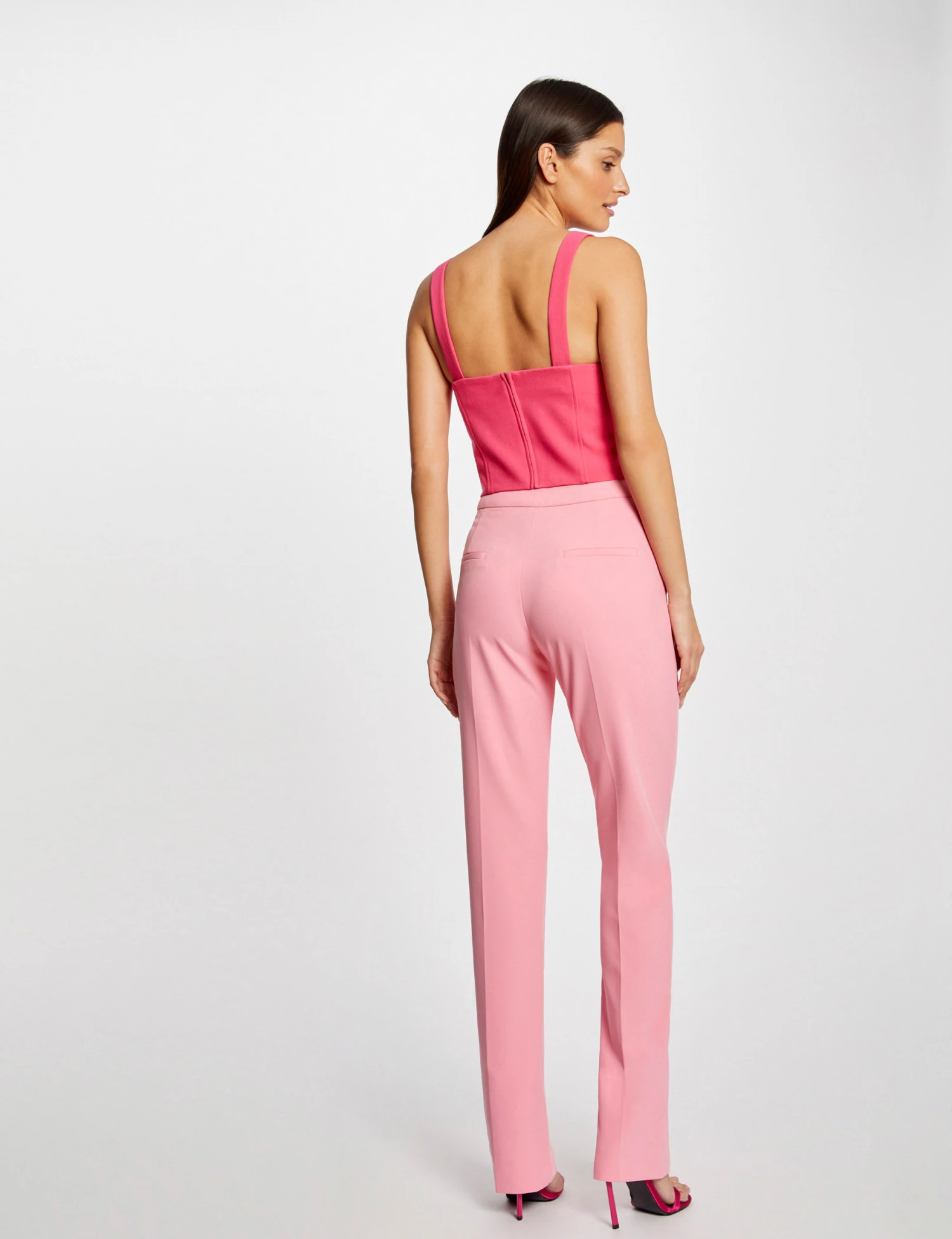 Pantalon Tailleur Ajusté Fendu Rose Clair Femme – Image 2