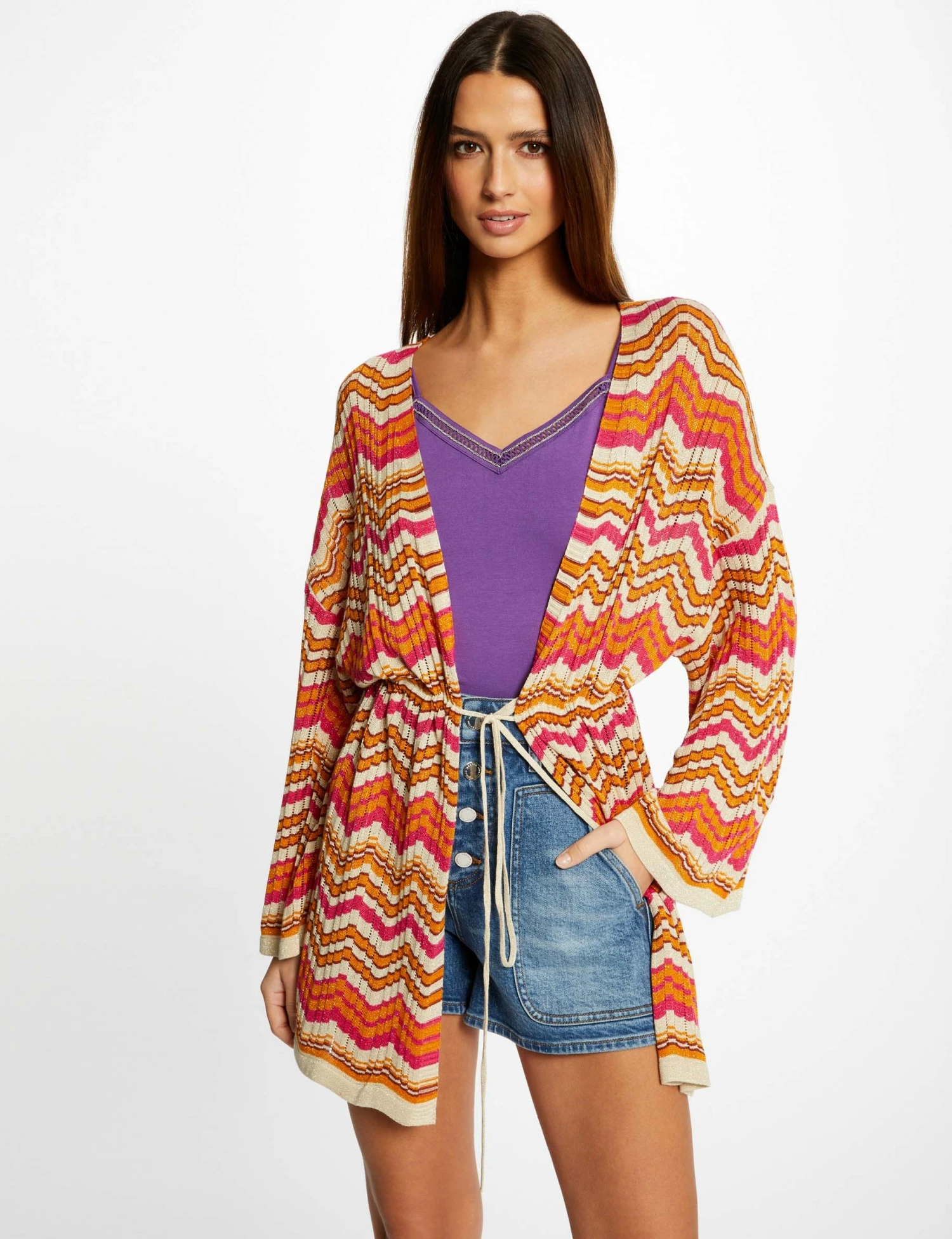 Poncho Imprimé Chevron Orange Femme