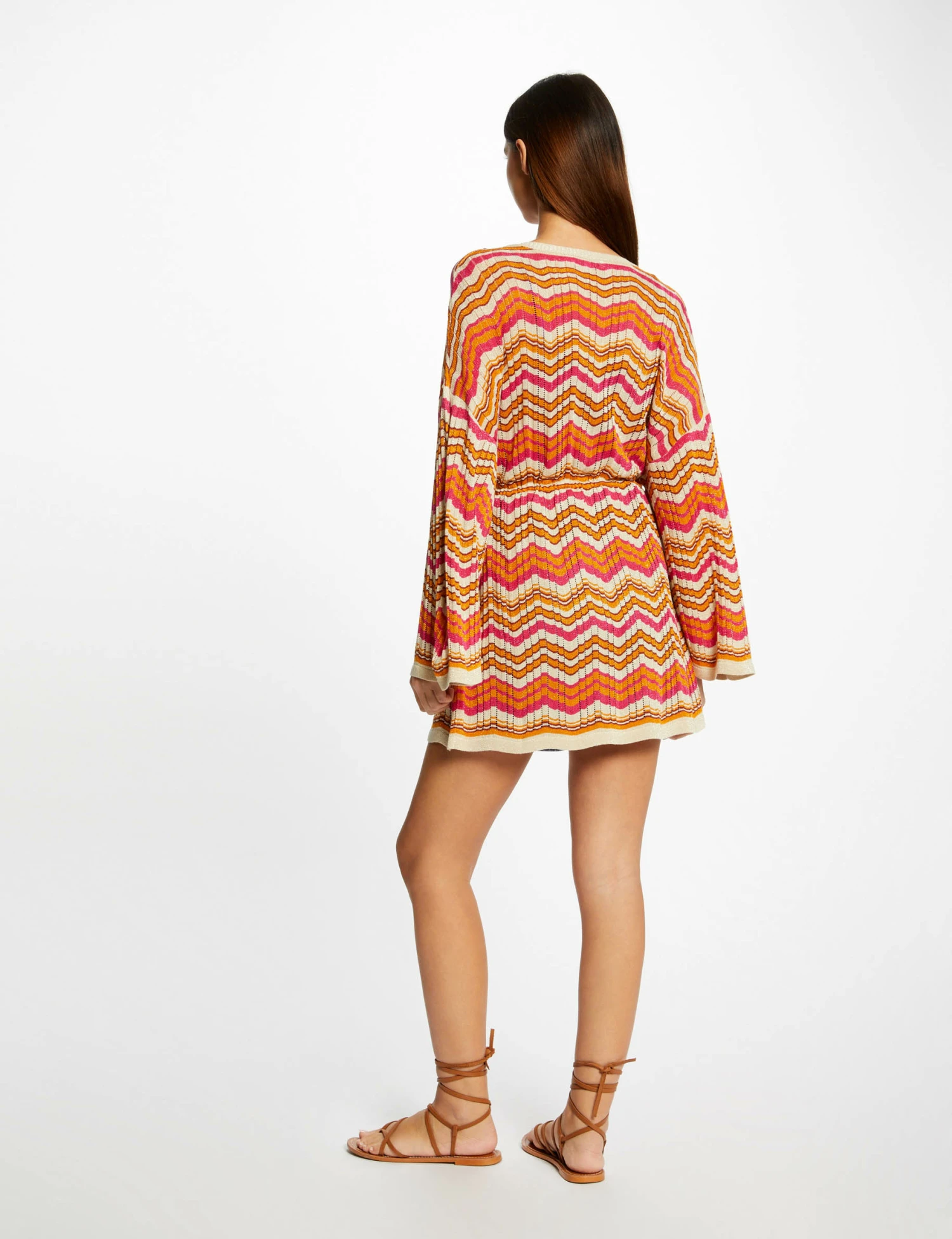 Poncho Imprimé Chevron Orange Femme – Image 2