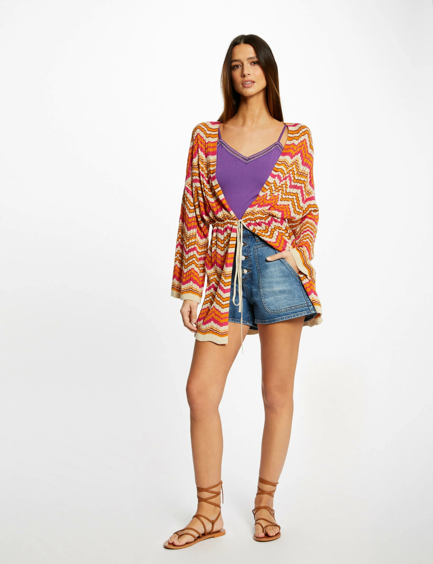 Poncho Imprimé Chevron Orange Femme – Image 4