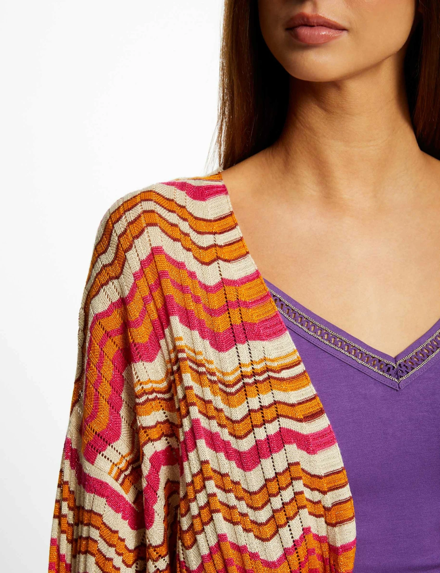 Poncho Imprimé Chevron Orange Femme – Image 3