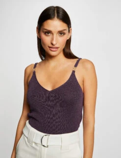 Pull Débardeur Bretelles Fines Prune Femme