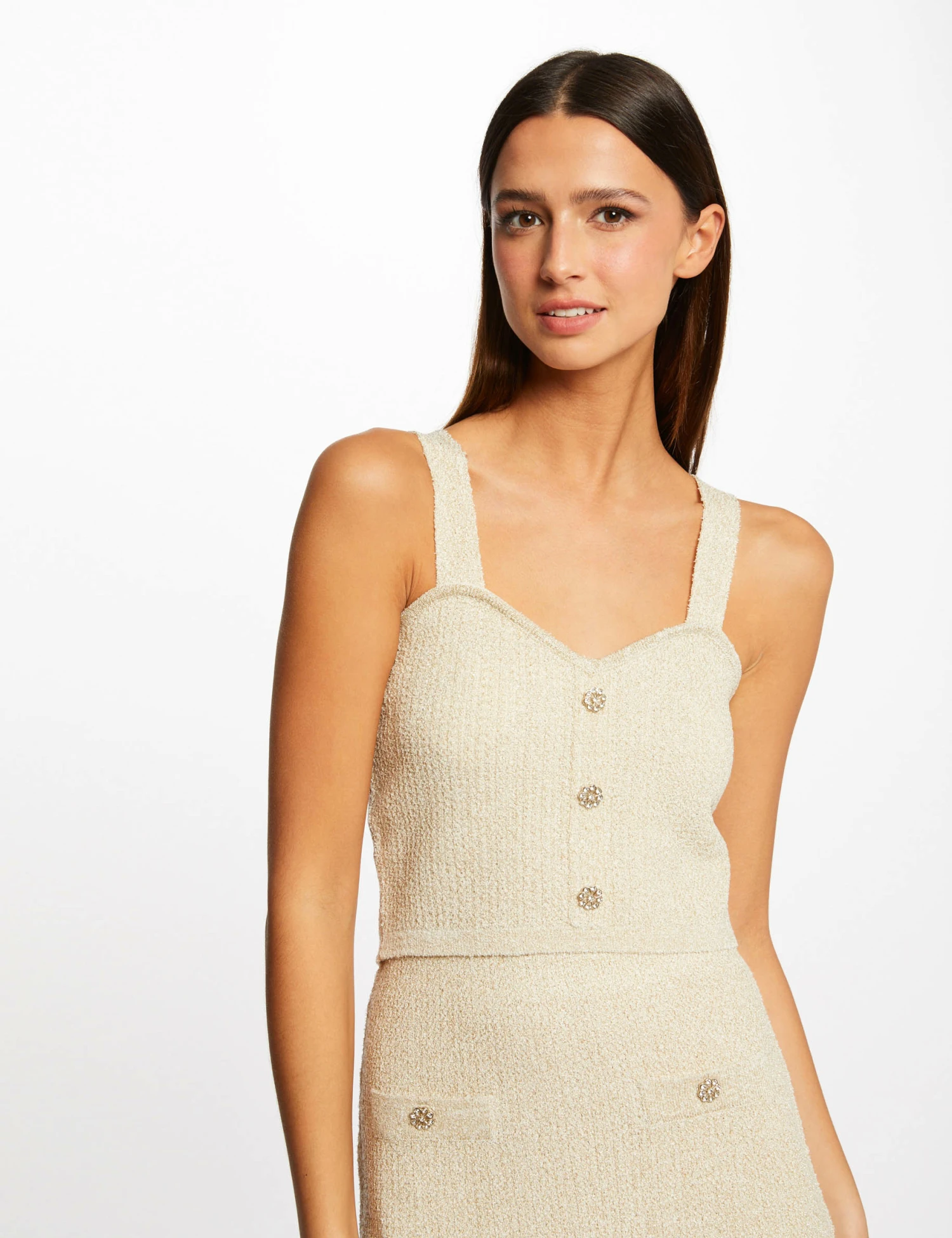 Pull Débardeur Fils Métallisés Ecru Femme