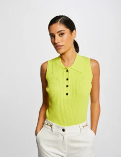 Pull Débardeur Sans Manches Col Polo Anis Femme