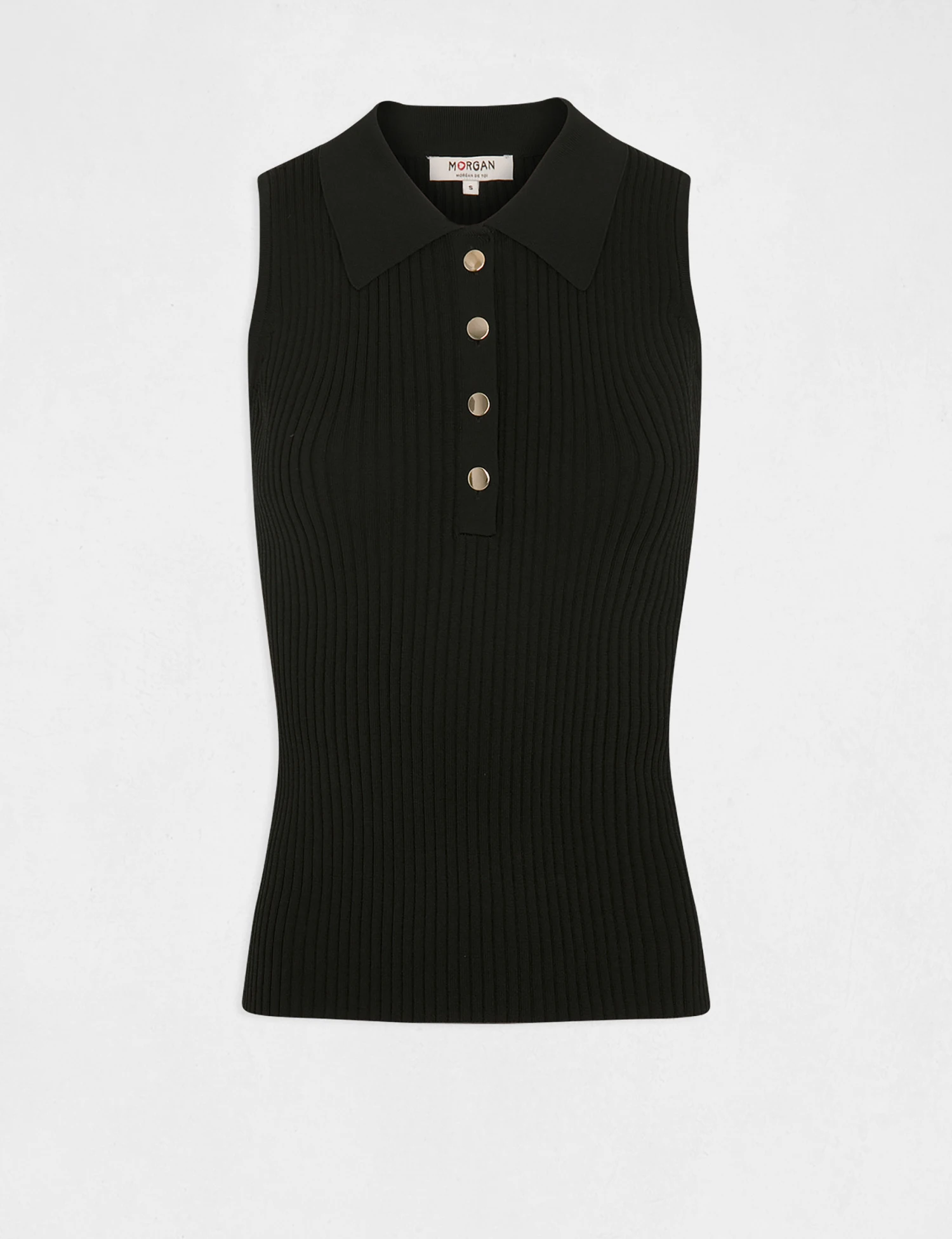 Pull Débardeur Sans Manches Col Polo Noir Femme – Image 4