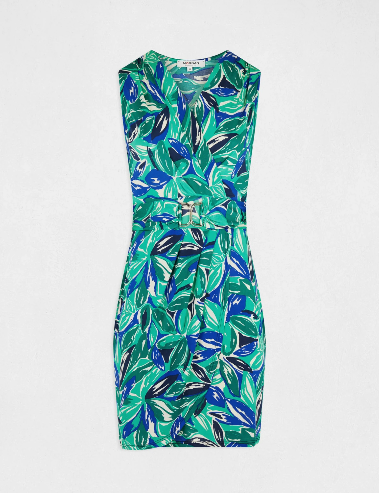 Robe Ajustée à Ornement Imprimé Végétal Vert Femme – Image 5