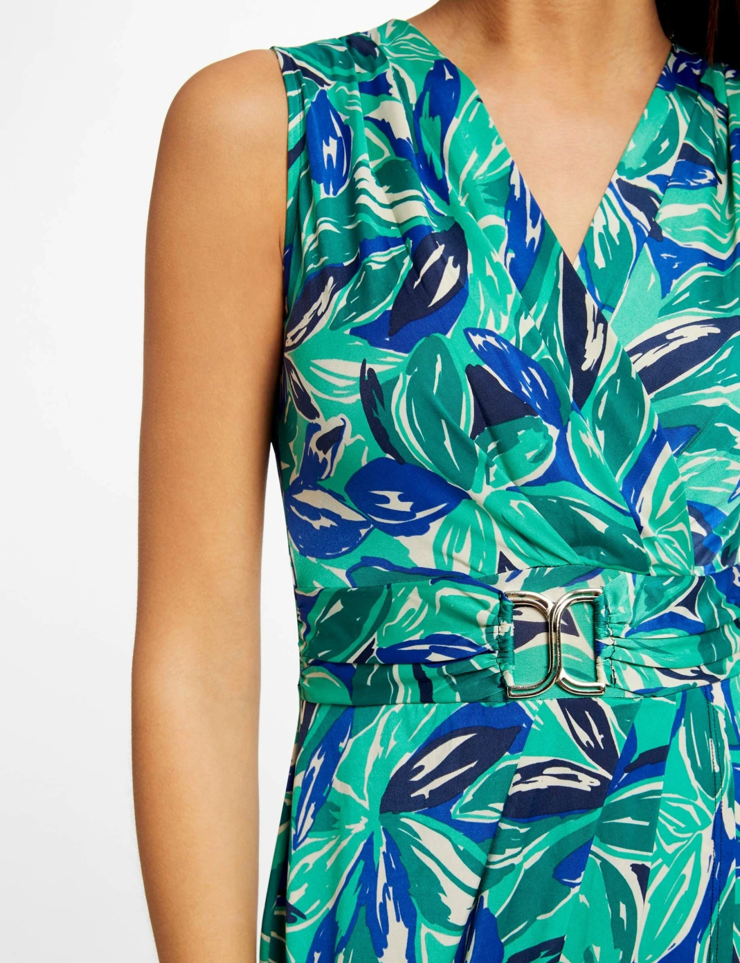 Robe Ajustée à Ornement Imprimé Végétal Vert Femme – Image 3