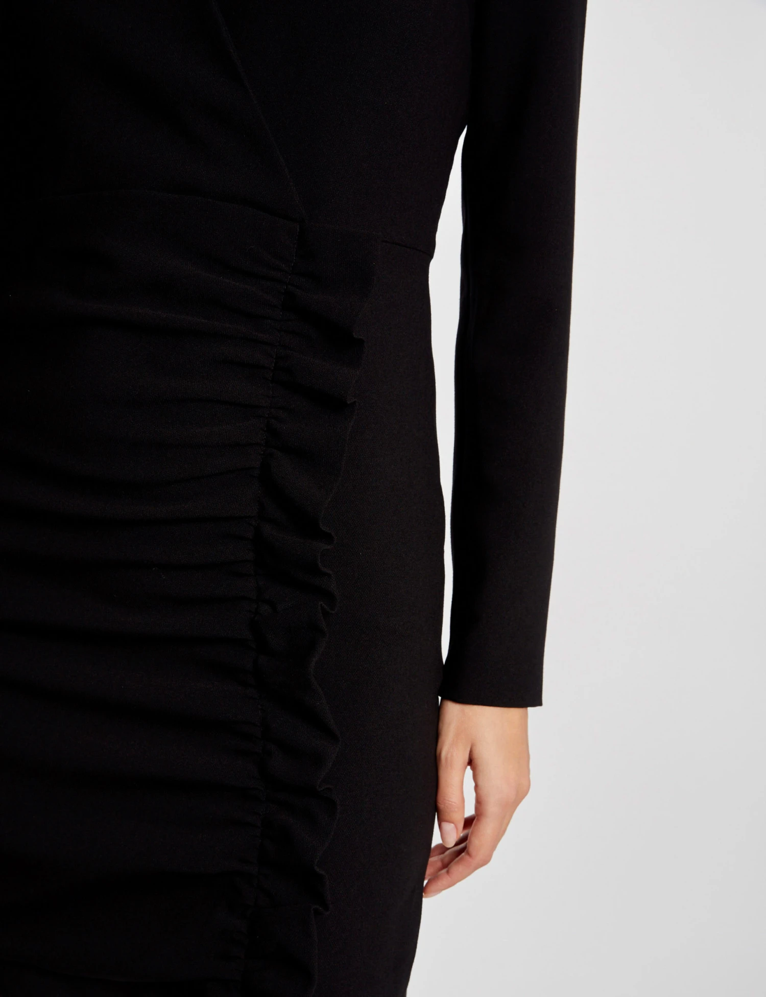 Robe Ajustée Drapée à Volants Noir Femme – Image 3