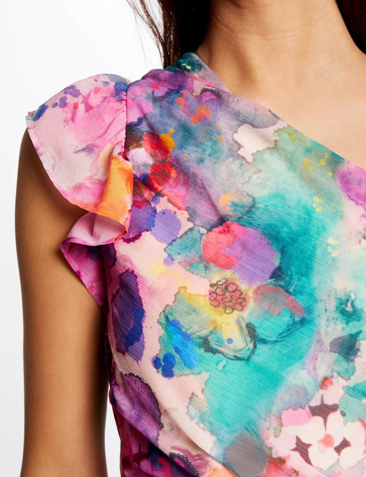 Robe Ajustée Drapée Asymétrique Imprimée Multico Femme – Image 3