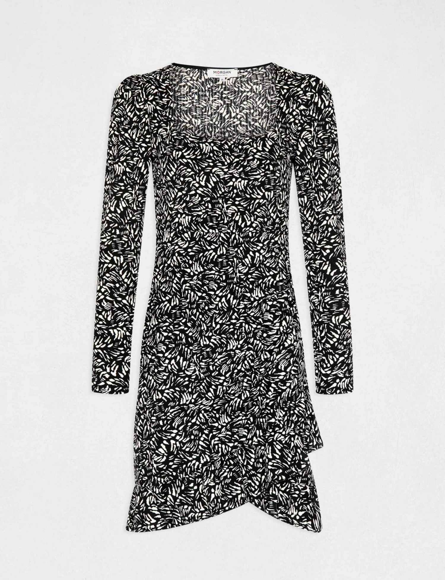 Robe Ajustée Drapée Imprimé Abstrait Noir Femme – Image 4