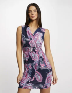 Robe Ajustée Drapée Imprimé Cachemire Marine Femme