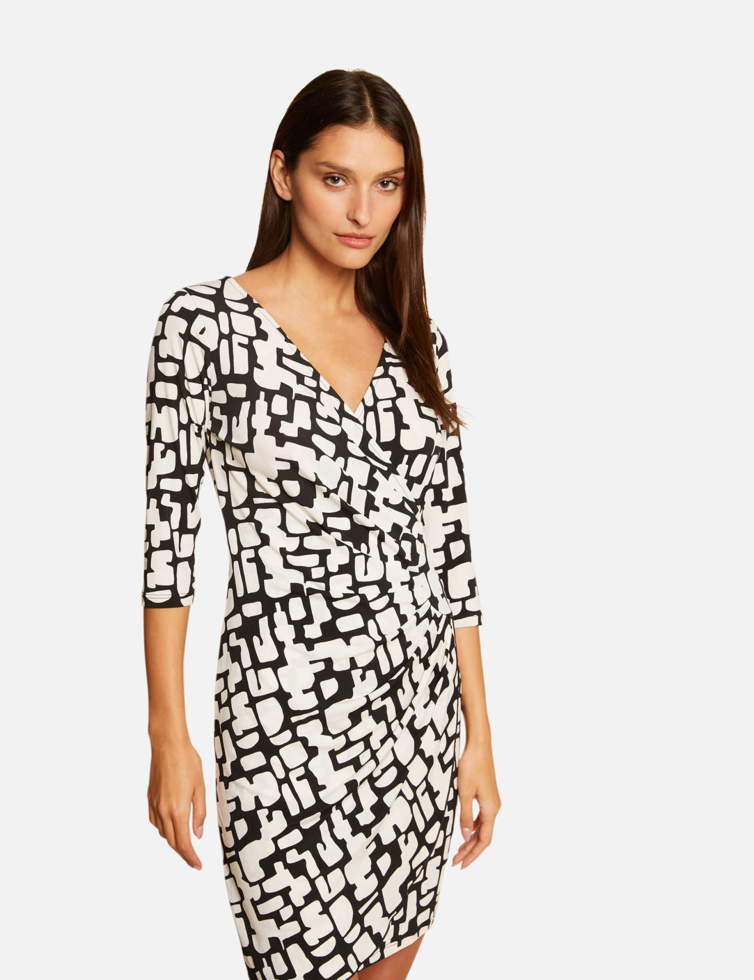 Robe Ajustée Drapée Imprimée Ecru Femme