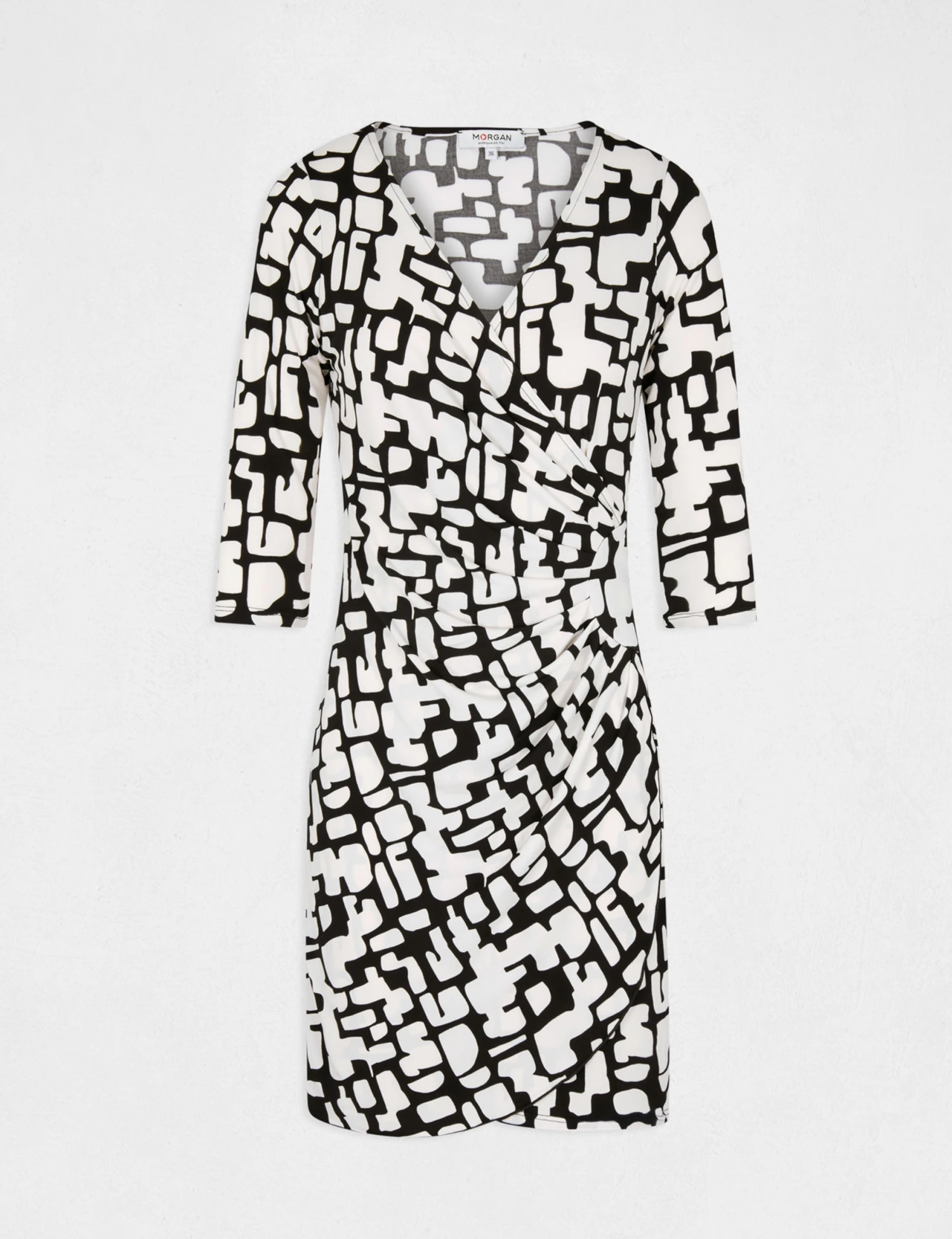 Robe Ajustée Drapée Imprimée Ecru Femme – Image 5