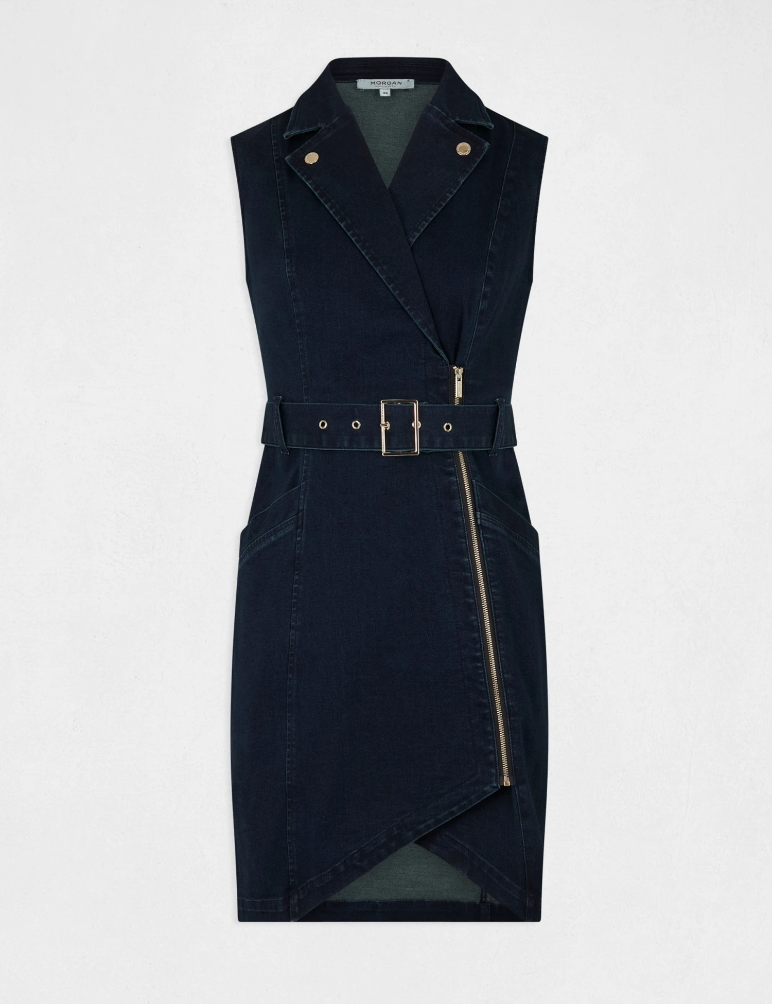 Robe Ajustée Drapée Sans Manches En Jean Jean Brut Femme – Image 4