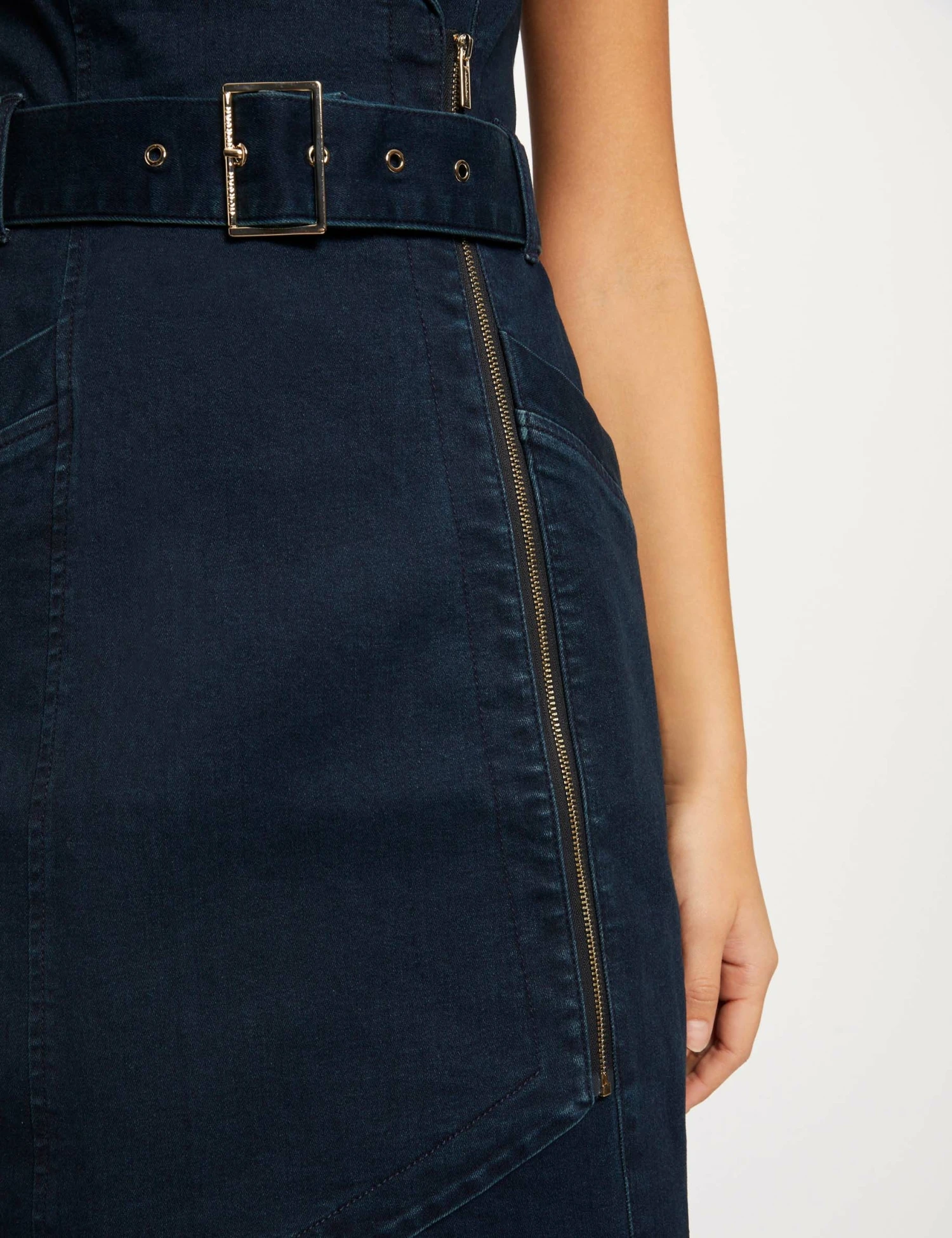 Robe Ajustée Drapée Sans Manches En Jean Jean Brut Femme – Image 5