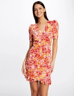 Robe Ajustée Froncée Imprimé Floral Multico Femme