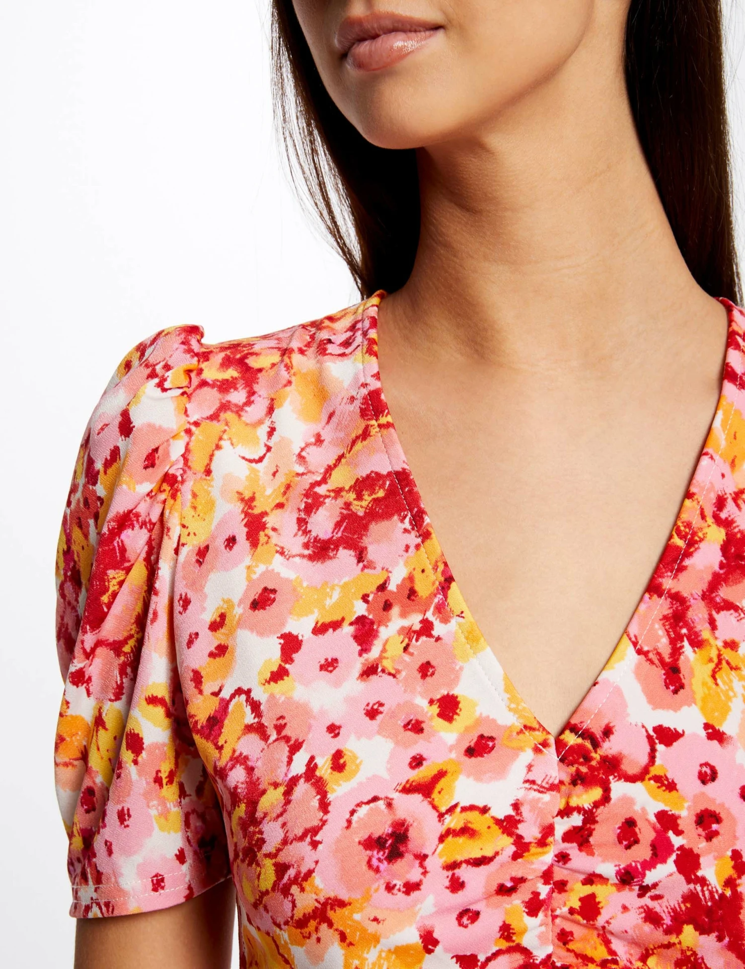 Robe Ajustée Froncée Imprimé Floral Multico Femme – Image 3