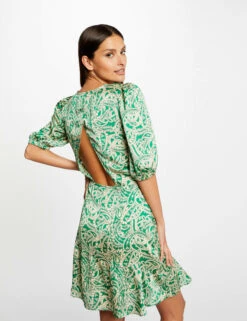 Robe Cintrée Dos Ouvert Satin Imprimée Multico Femme