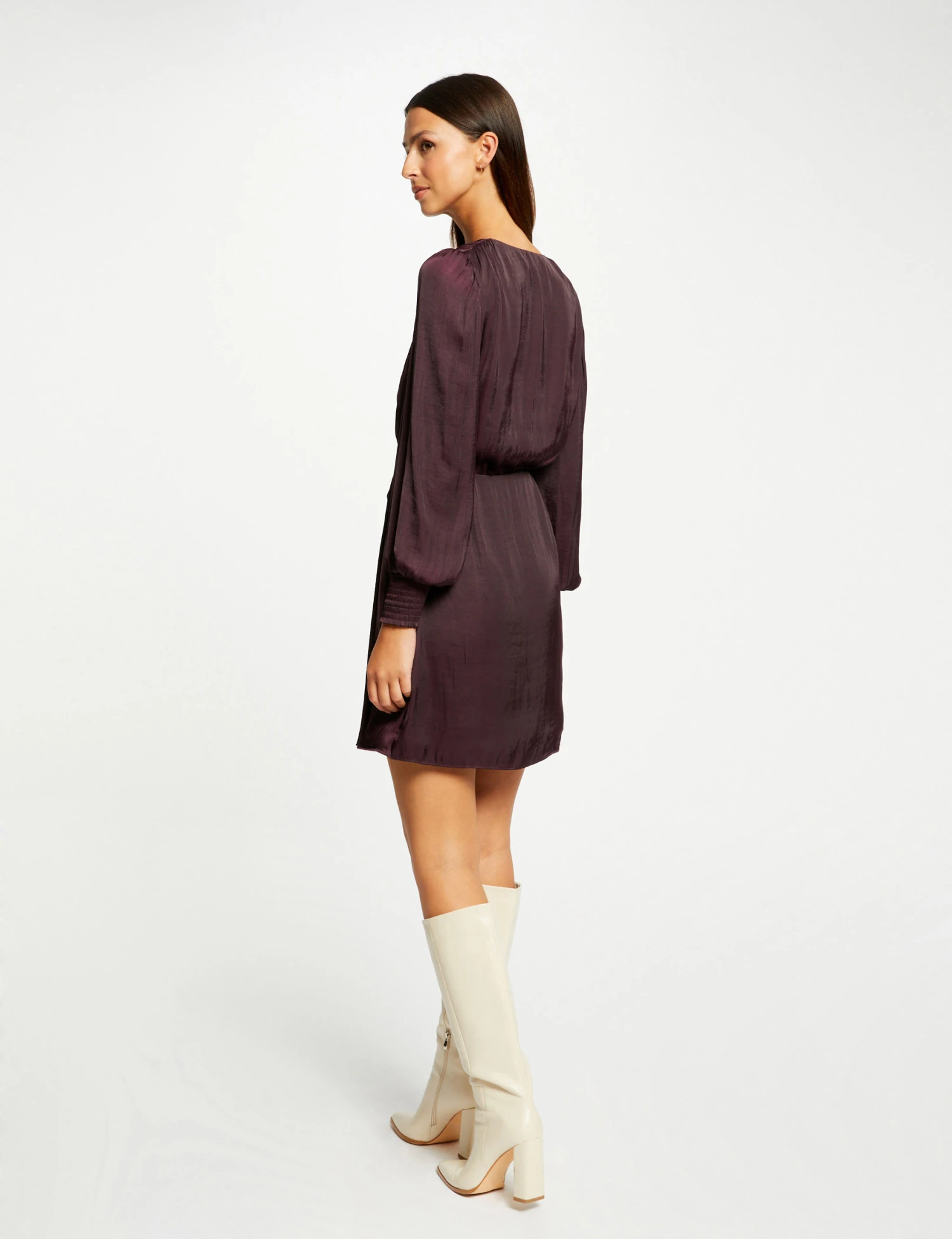 Robe Cintrée Drapée Satin Prune Femme – Image 2