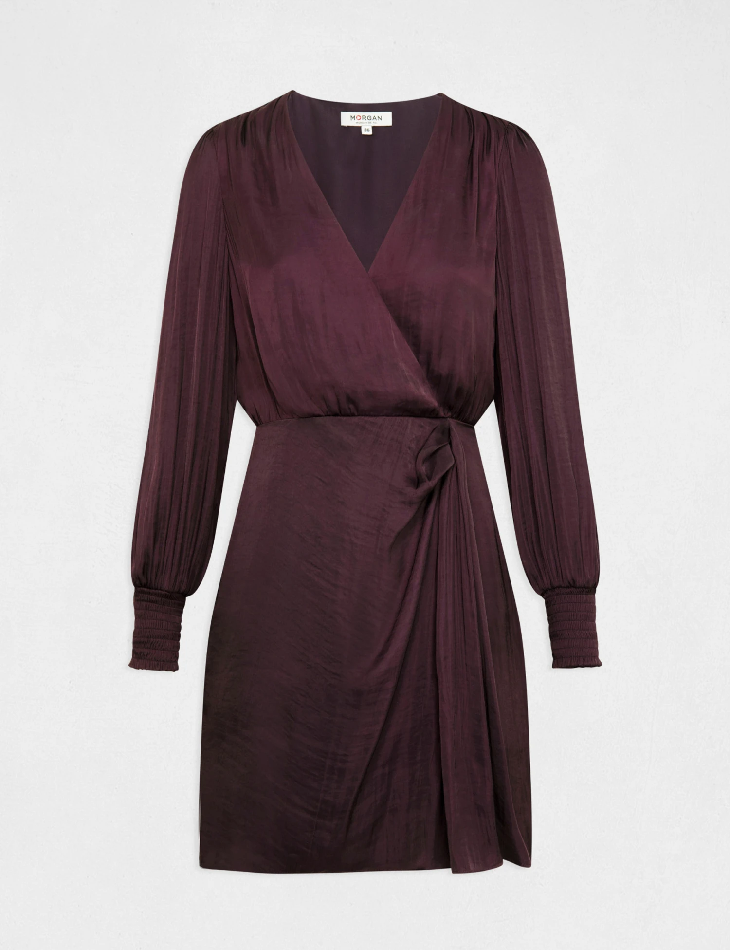 Robe Cintrée Drapée Satin Prune Femme – Image 4