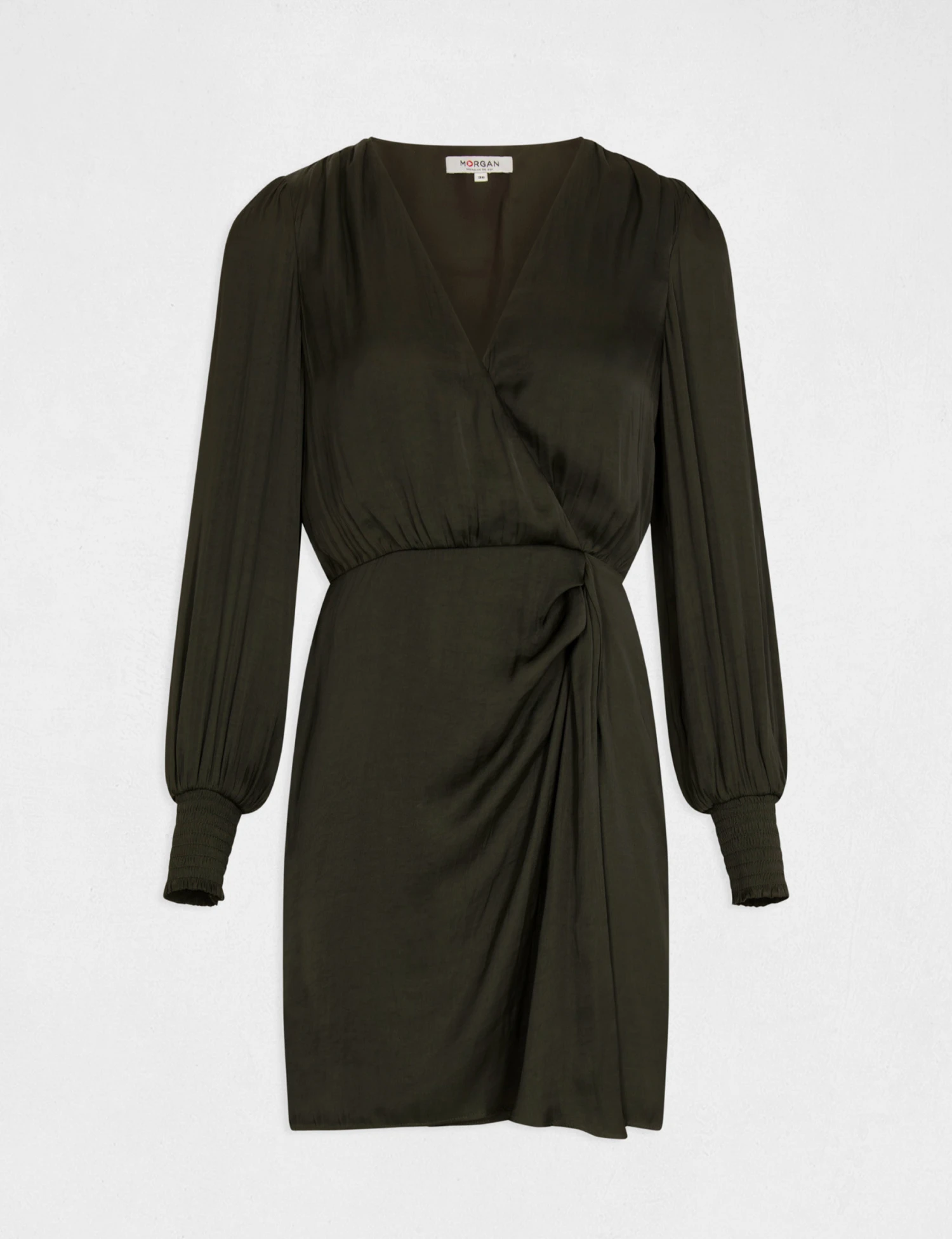 Robe Cintrée Drapée Satin Vert Fonce Femme – Image 4