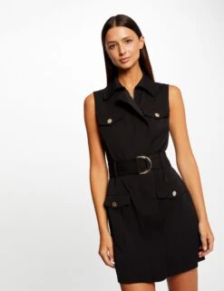 Robe Cintrée Zippée Ceinturée Noir Femme