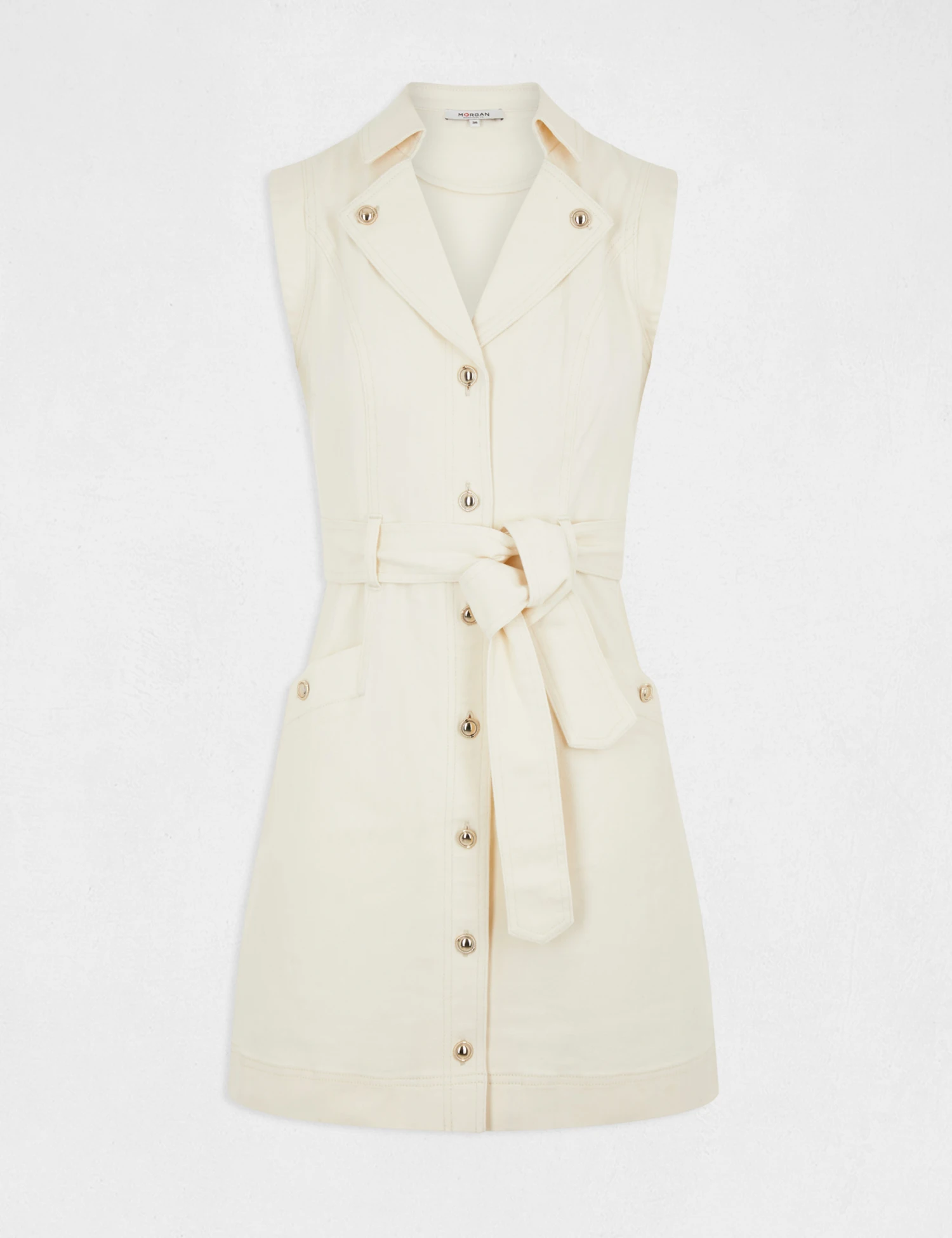 Robe Droite Boutonnée Ceinturée Ecru Moyen Femme – Image 5