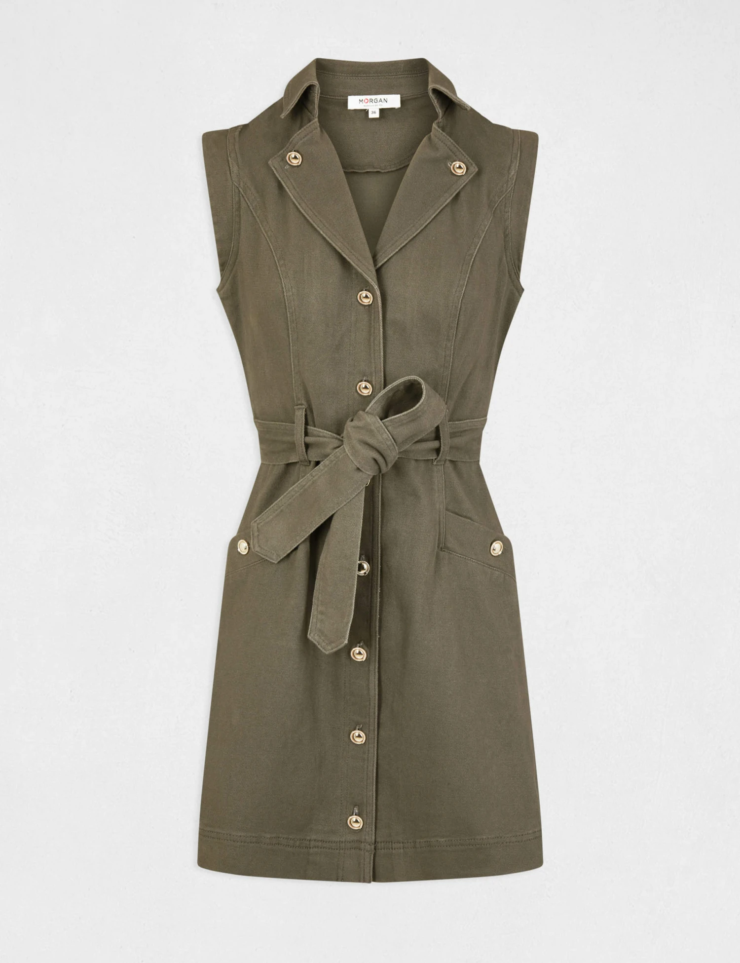 Robe Droite Boutonnée Ceinturée Vert Kaki Femme – Image 5