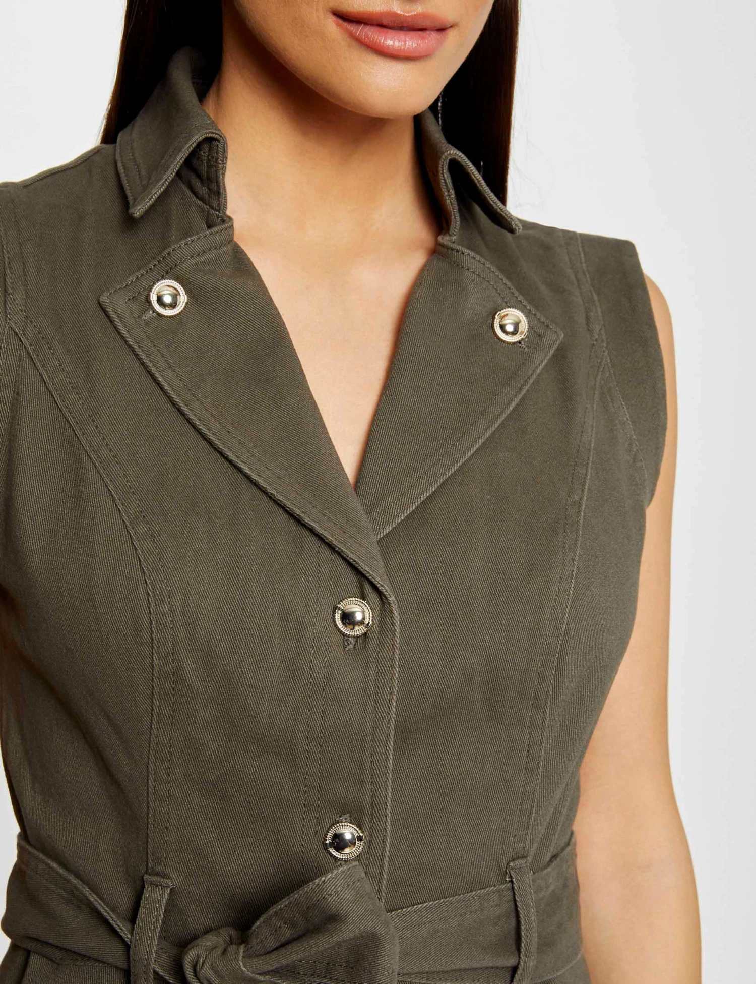 Robe Droite Boutonnée Ceinturée Vert Kaki Femme – Image 6