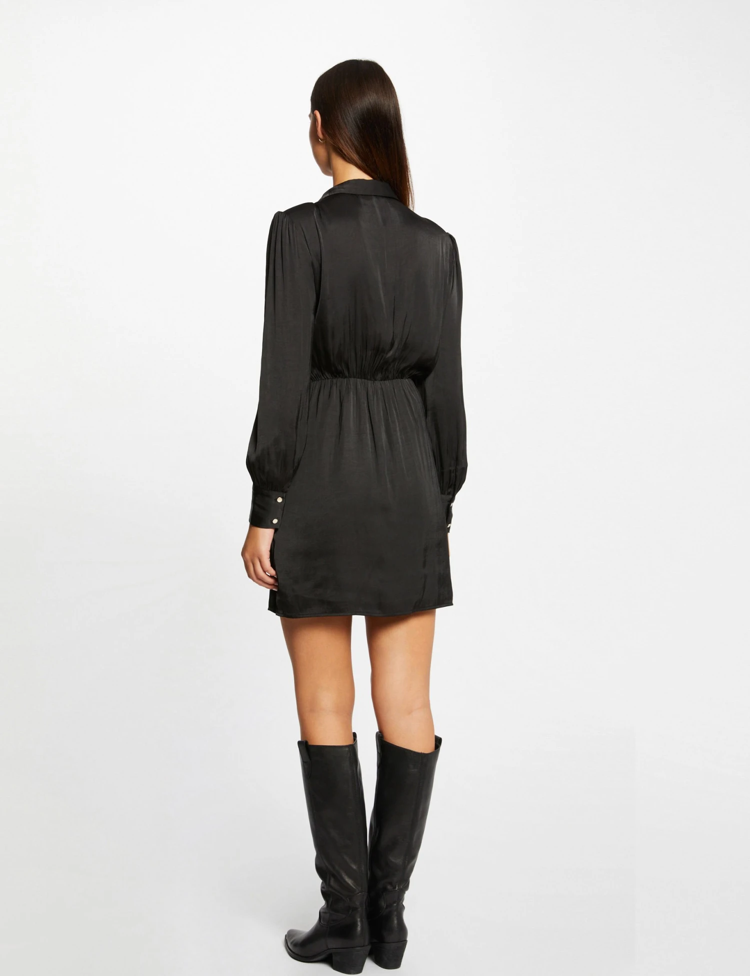 Robe Droite Drapée Satinée Noir Femme – Image 2