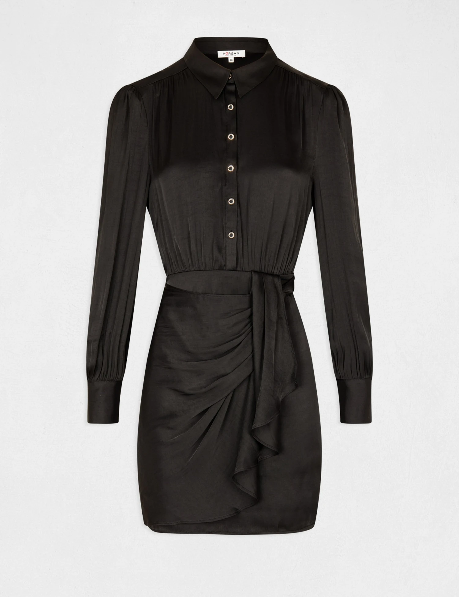 Robe Droite Drapée Satinée Noir Femme – Image 4