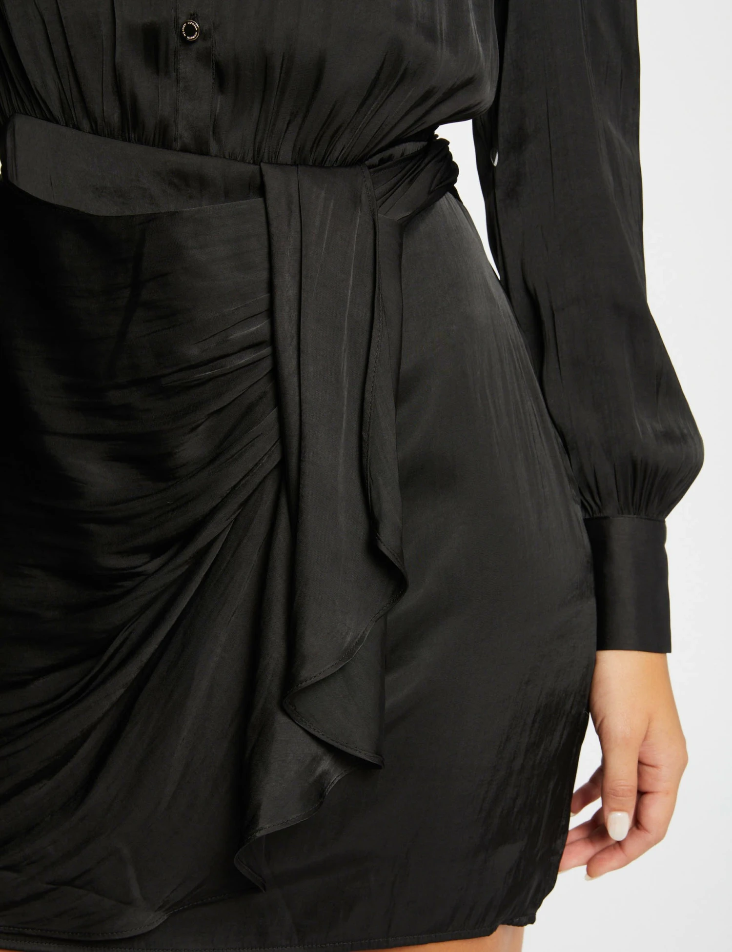 Robe Droite Drapée Satinée Noir Femme – Image 5