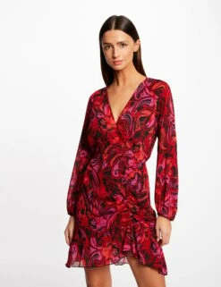 Robe Droite Froncée Imprimé Végétal Multico Femme