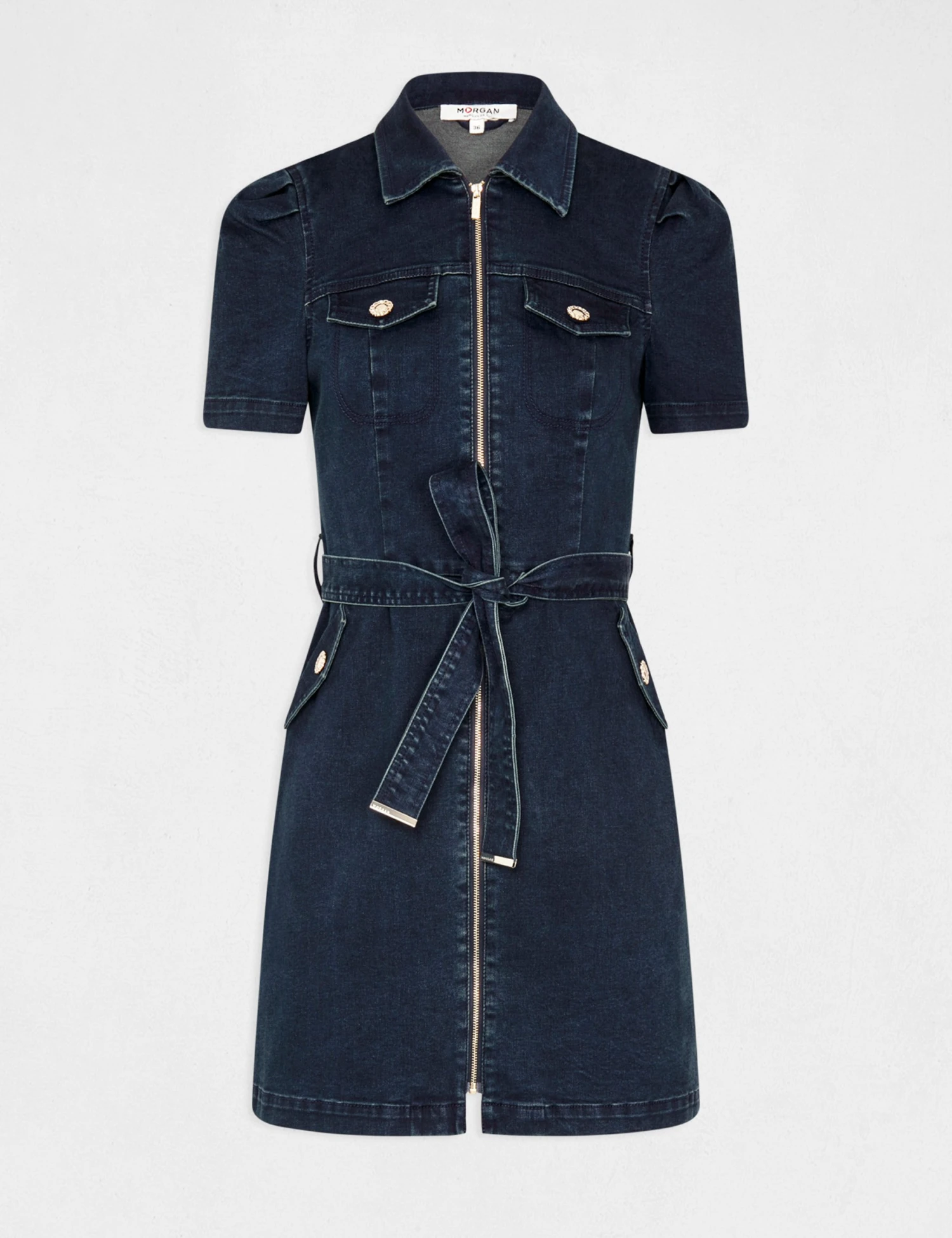 Robe Droite Zippée Ceinturée En Jean Jean Brut Femme – Image 5