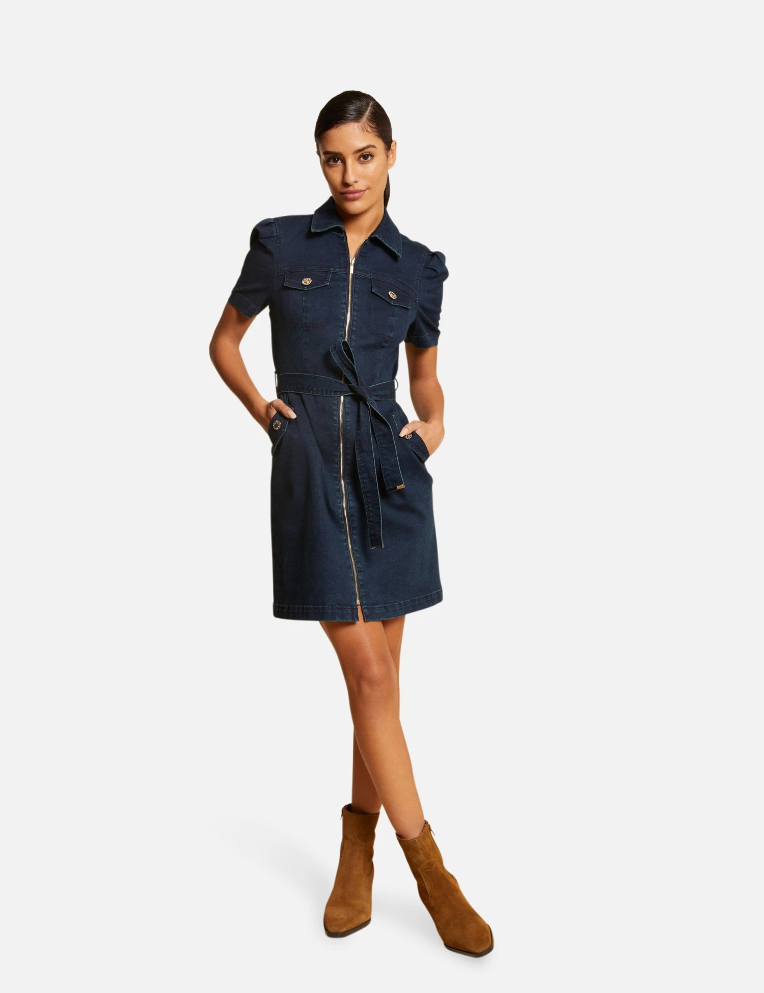 Robe Droite Zippée Ceinturée En Jean Jean Brut Femme – Image 4