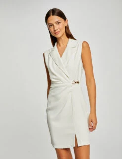 Robe Effet Portefeuille à Ornement Ecru Femme