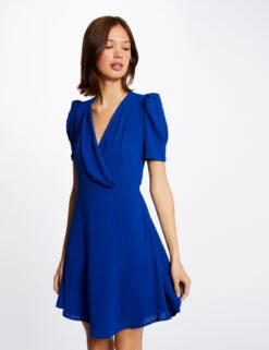 Robe évasée Avec Col Cache-coeur Bleu Electrique Femme