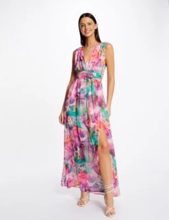 Robe Longue Cintrée Imprimé Floral Multico Femme