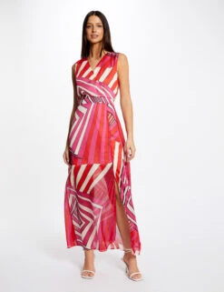 Robe Longue Cintrée Imprimé Géométrique Multico Femme