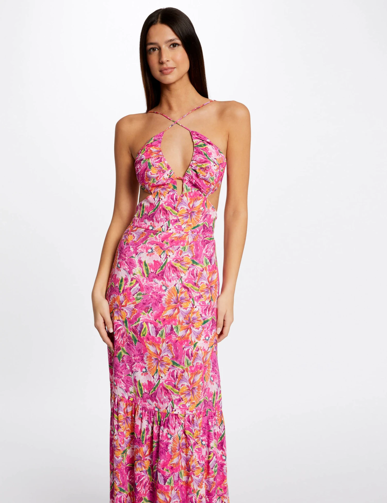 Robe Longue Droite Imprimé Floral Multico Femme