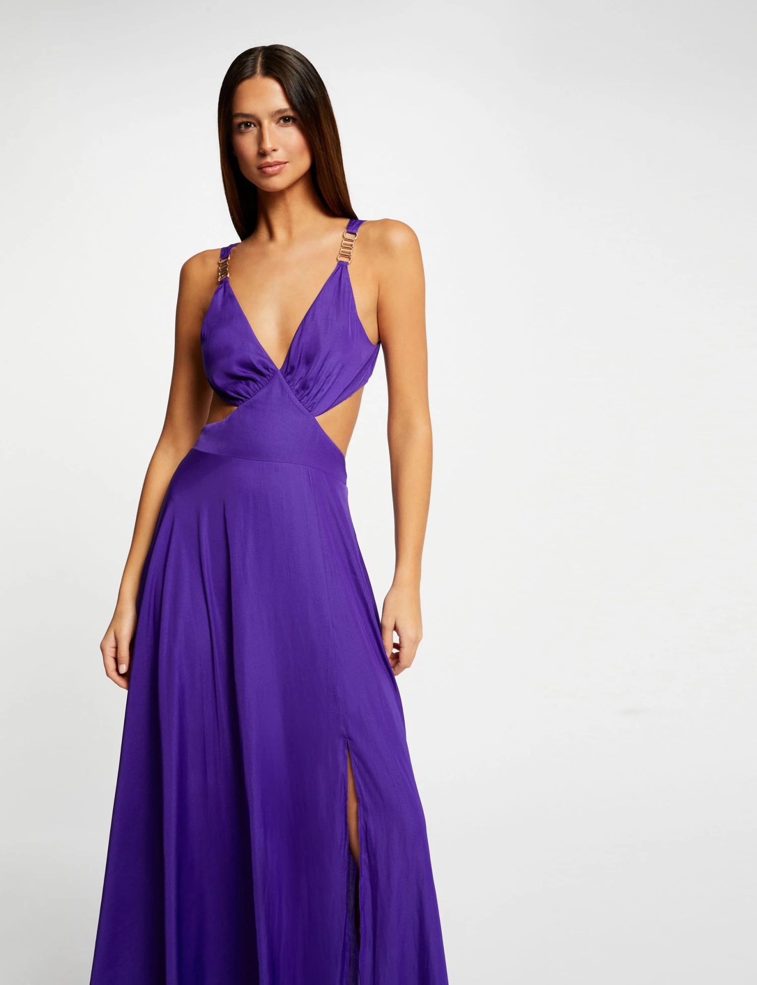 Robe Longue évasée Avec Ouvertures Violet Fonce Femme – Image 3