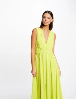 Robe Longue évasée Fendue Anis Femme