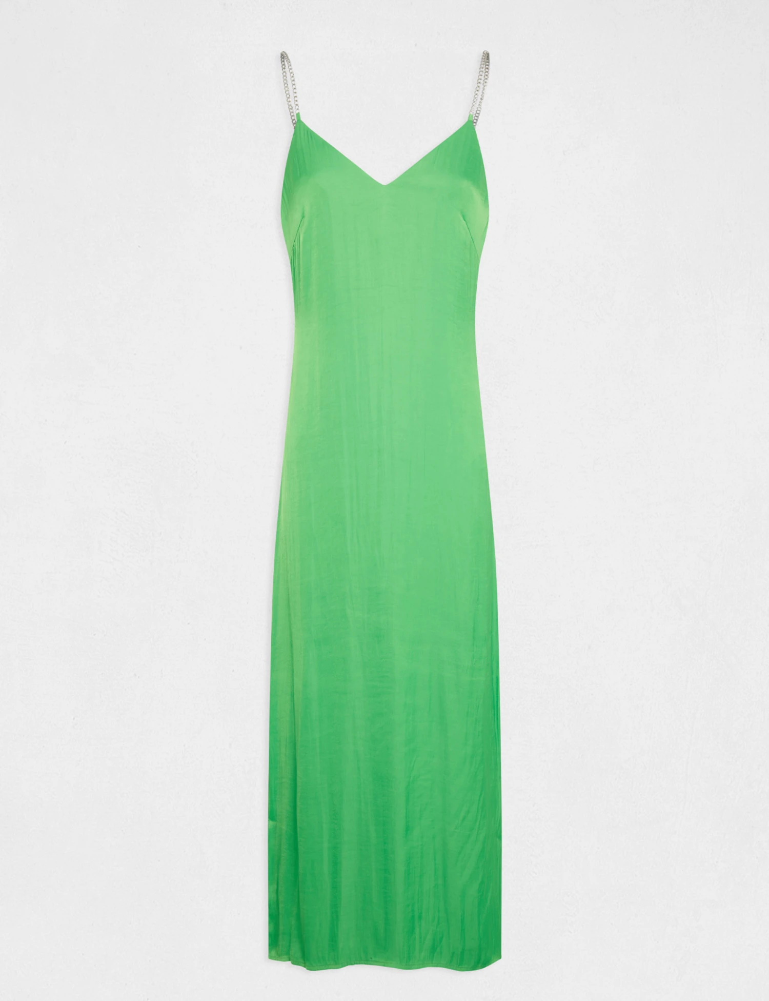 Robe Longue évasée Fendue Satin Vert Clair Femme – Image 5