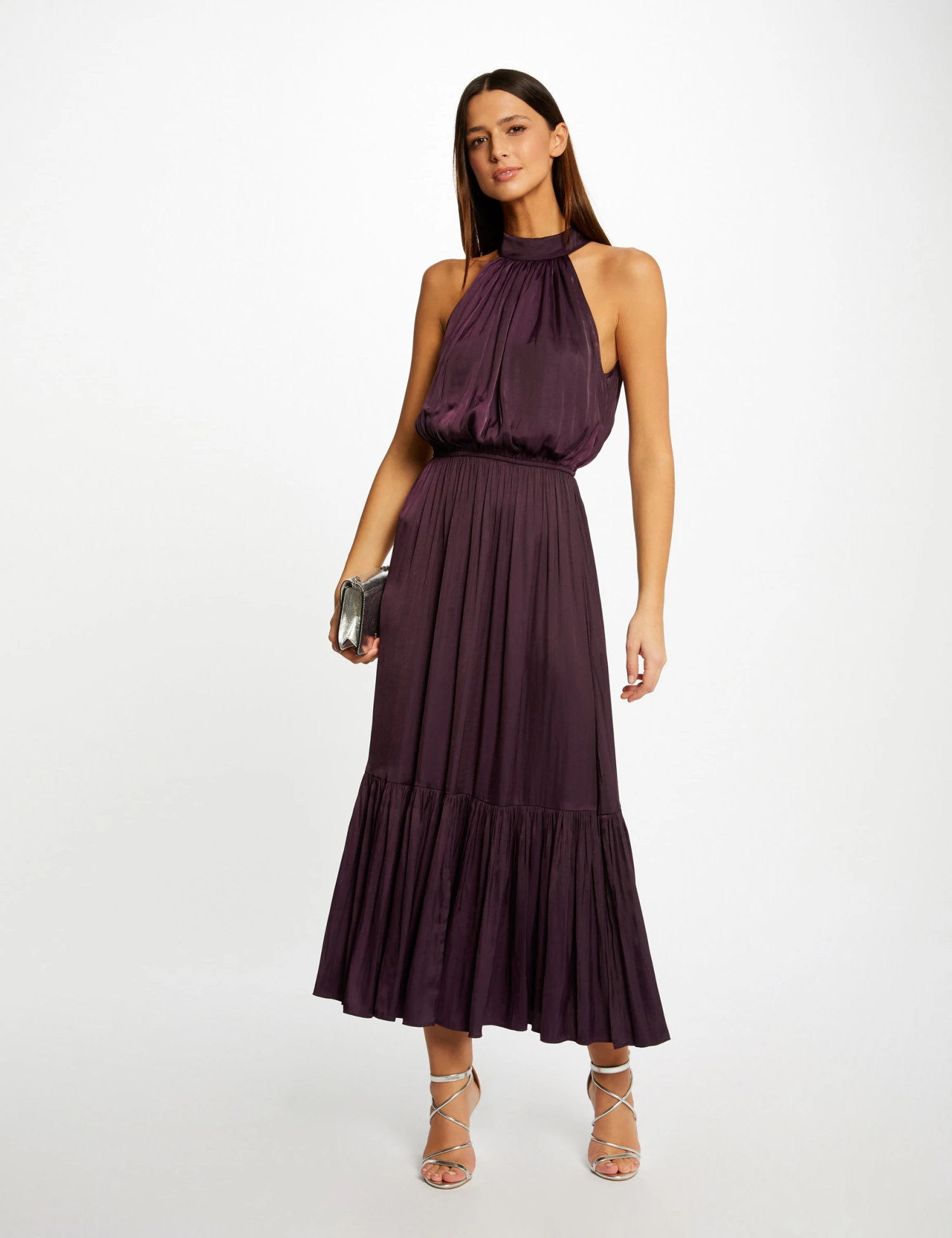 Robe Longue évasée Fluide Prune Femme