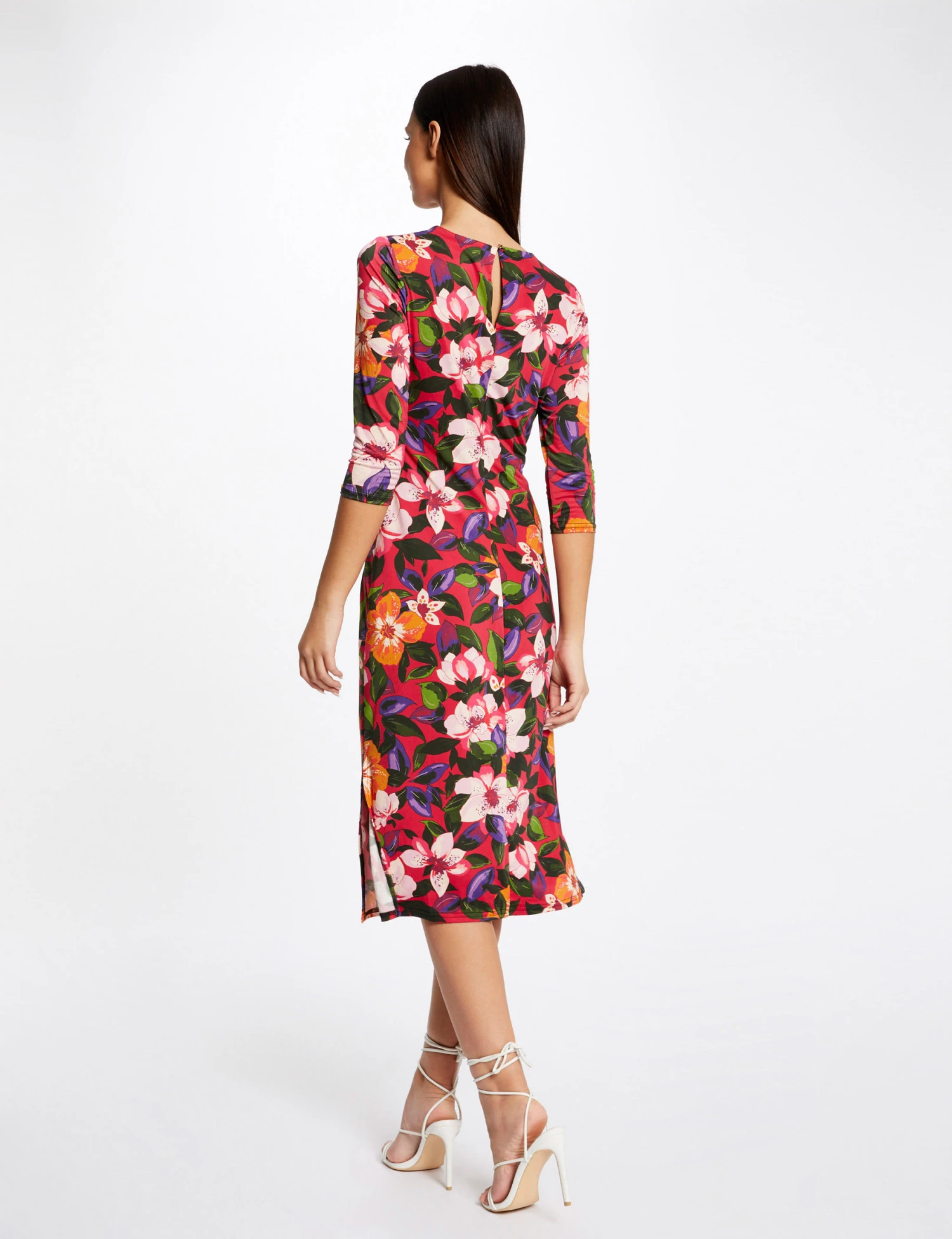 Robe Midi Ajustée Froncée Imprimé Floral Multico Femme – Image 2