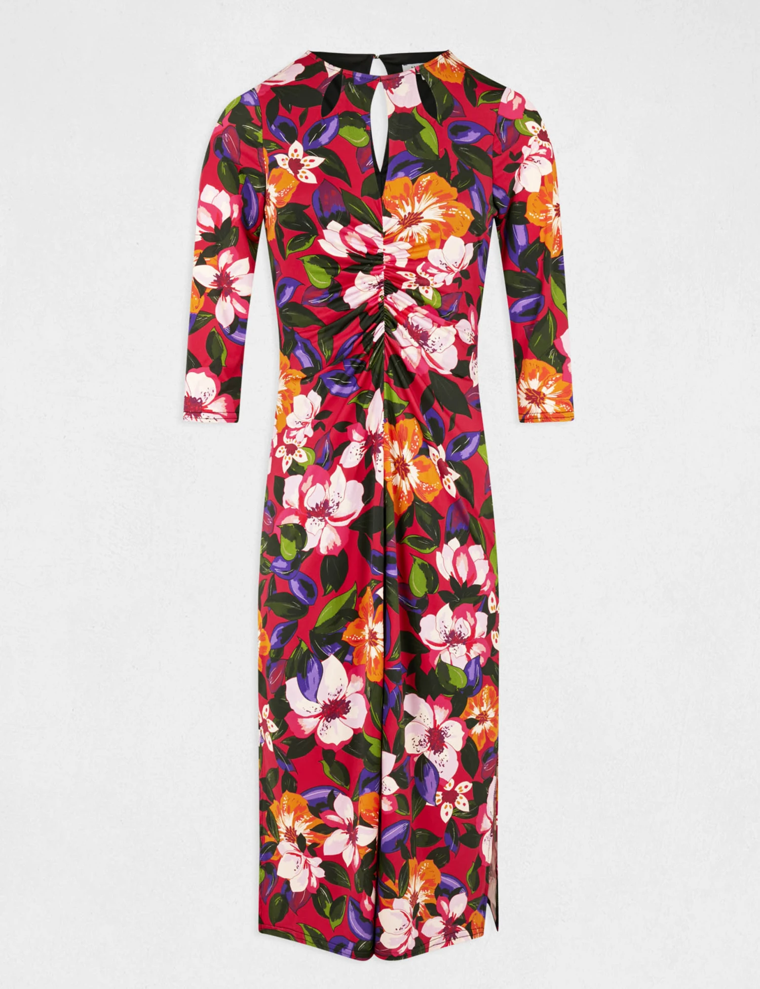 Robe Midi Ajustée Froncée Imprimé Floral Multico Femme – Image 4