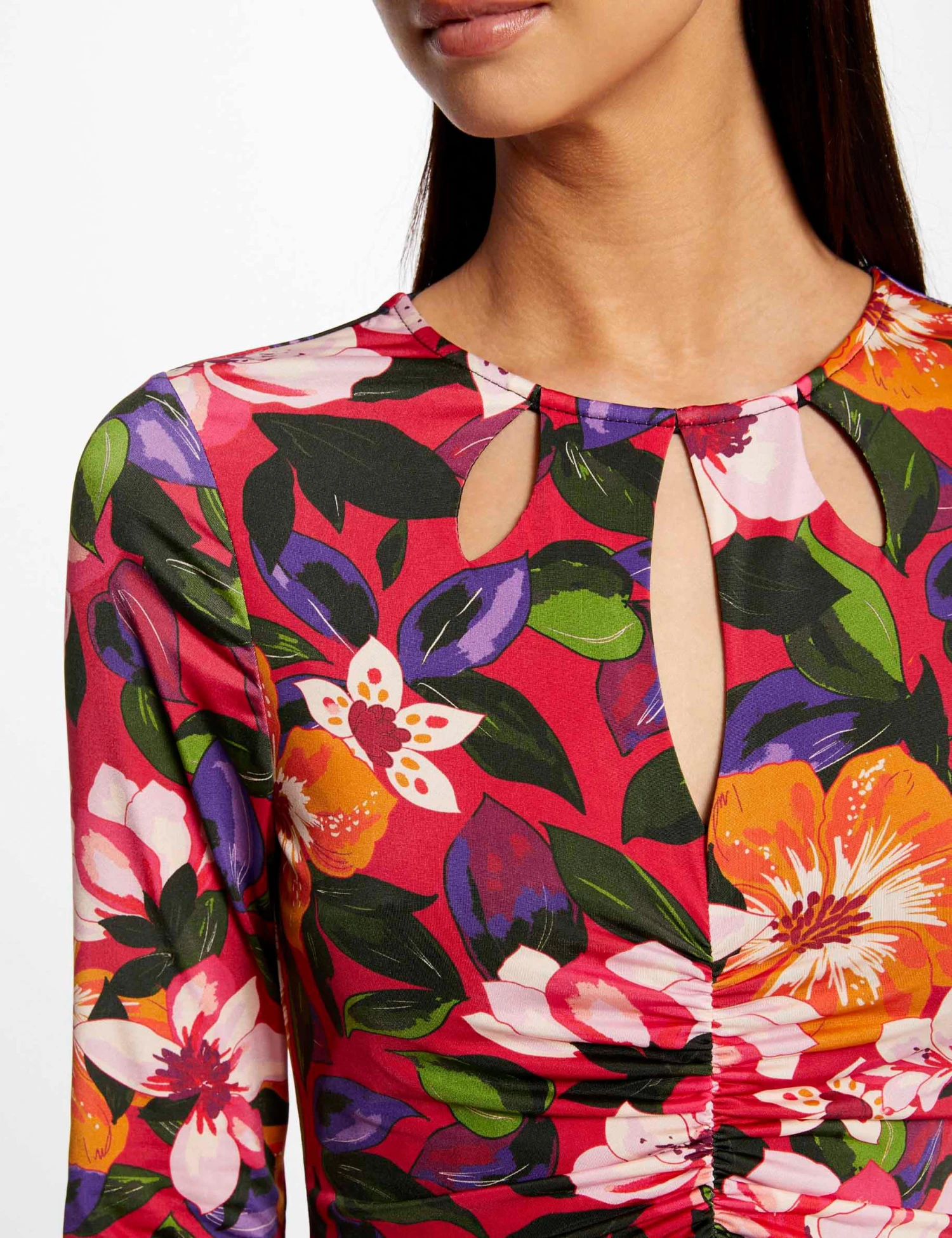 Robe Midi Ajustée Froncée Imprimé Floral Multico Femme – Image 5