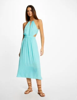 Robe Midi évasée à Encolure Américaine Bleu Clair Femme