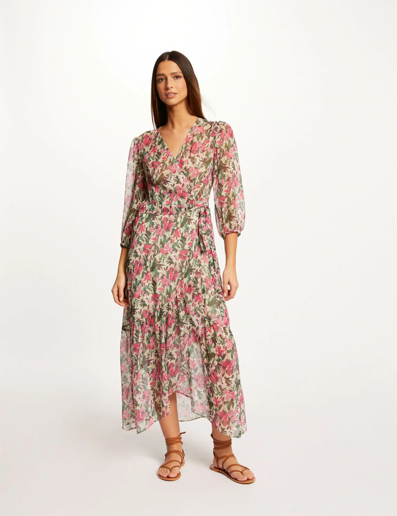 Robe Midi Portefeuille Imprimé Floral Multico Femme
